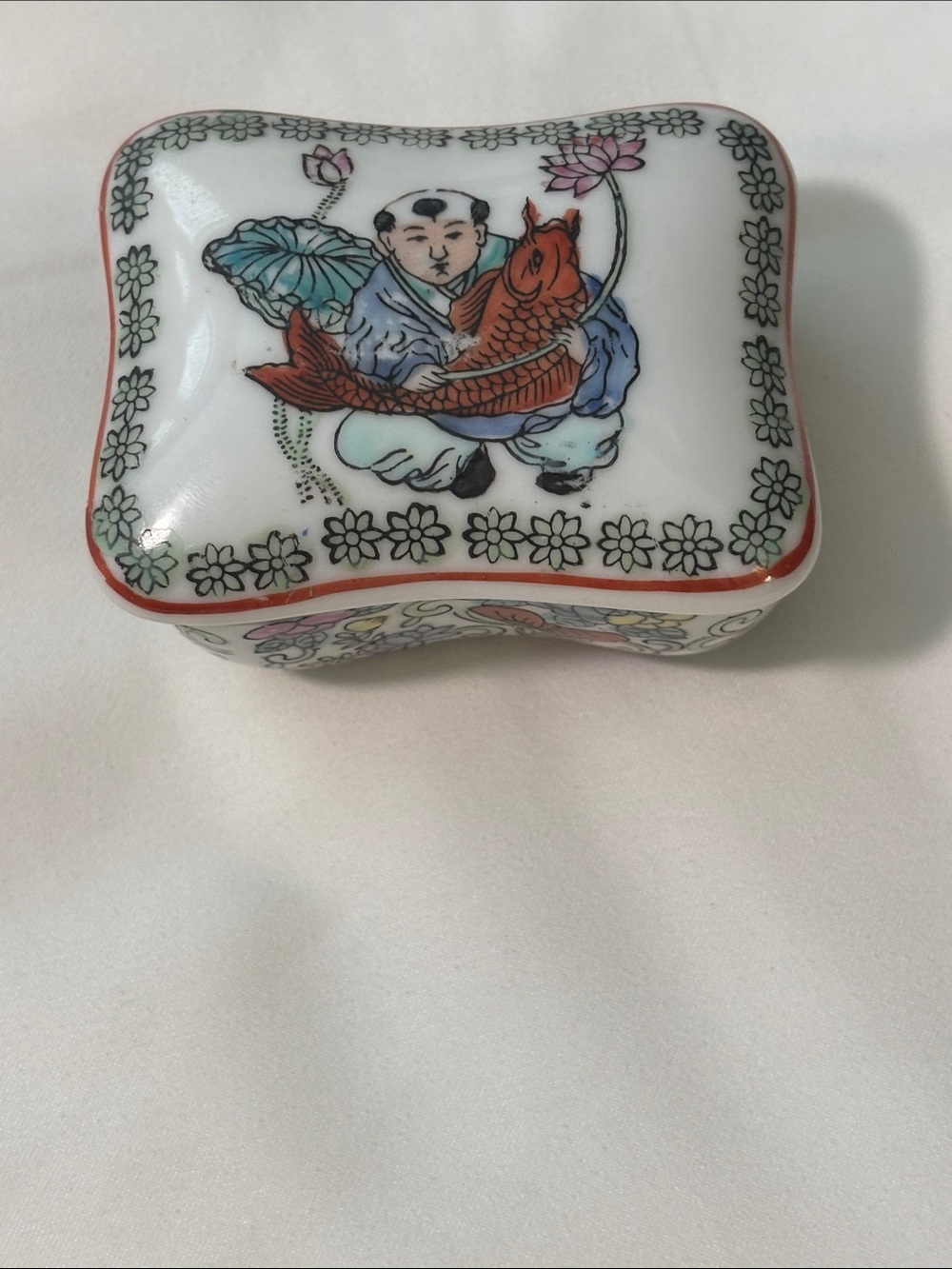 Vintage  made in Hong Kong Porcelain Trinket Box with designs